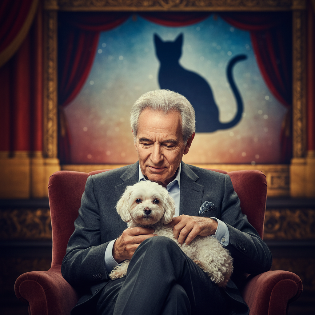 Andrew Lloyd Webber with his dog Mojito, implying his reaction to the Cats movie.