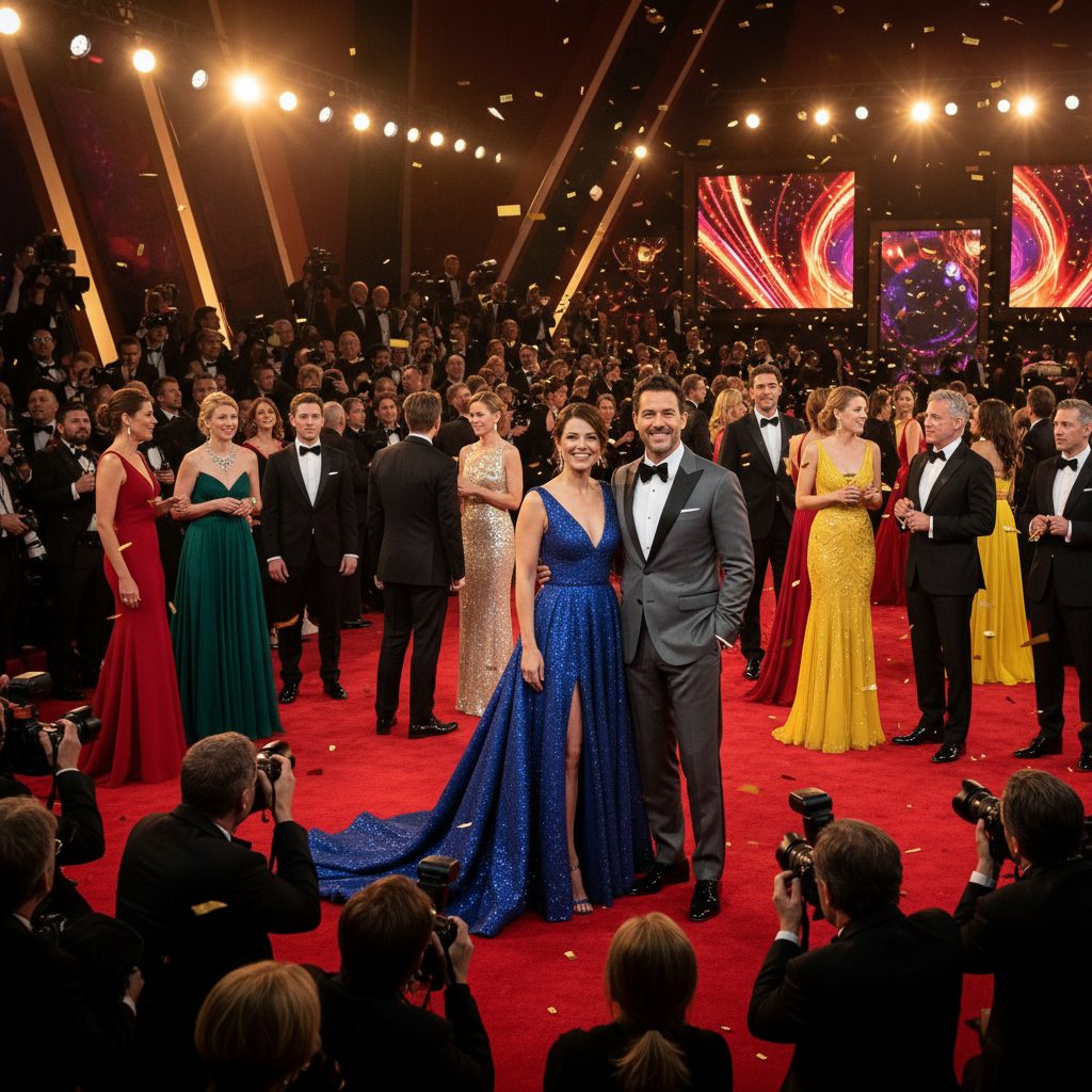 Tony Awards 2026 red carpet with celebrities in glamorous outfits.